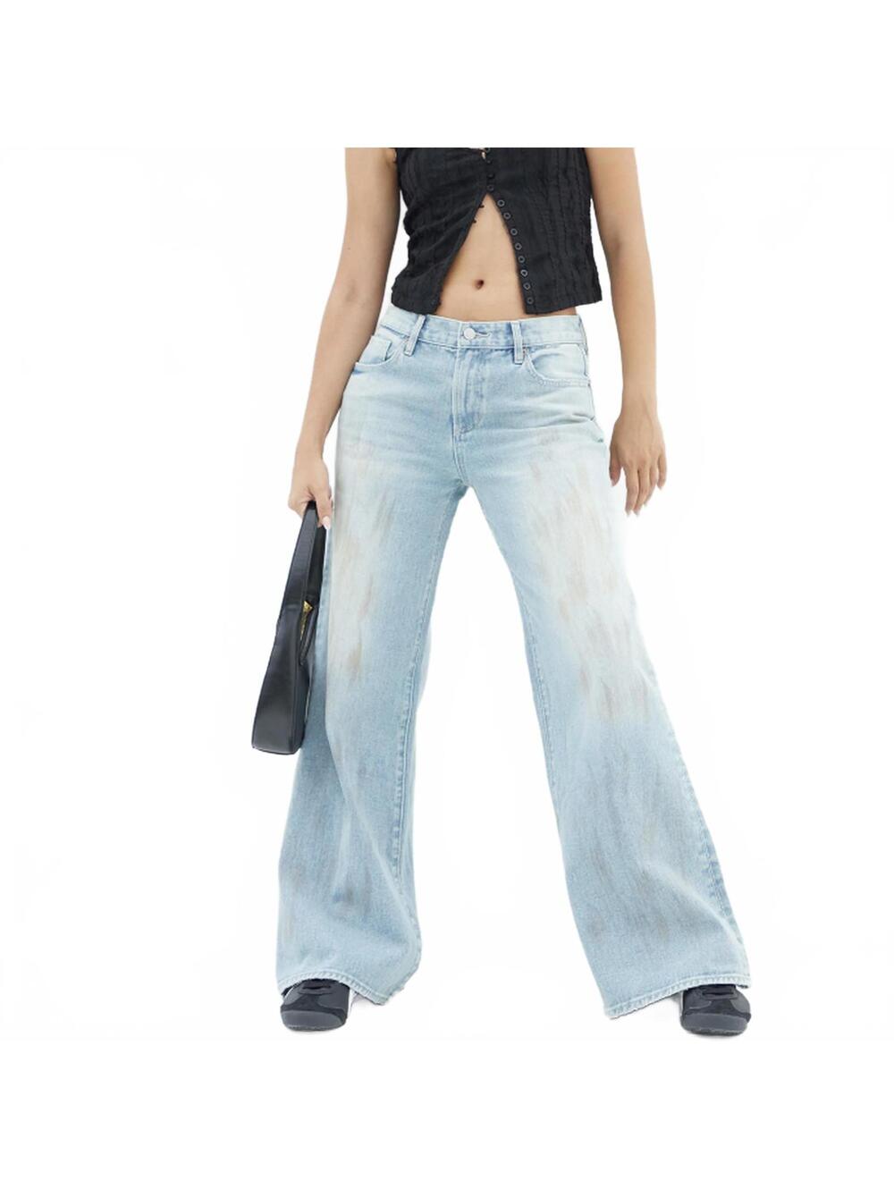Pacsun Lena Low Rise Super Baggy Jeans Light Indigo Stained NWT Luca Size 25
